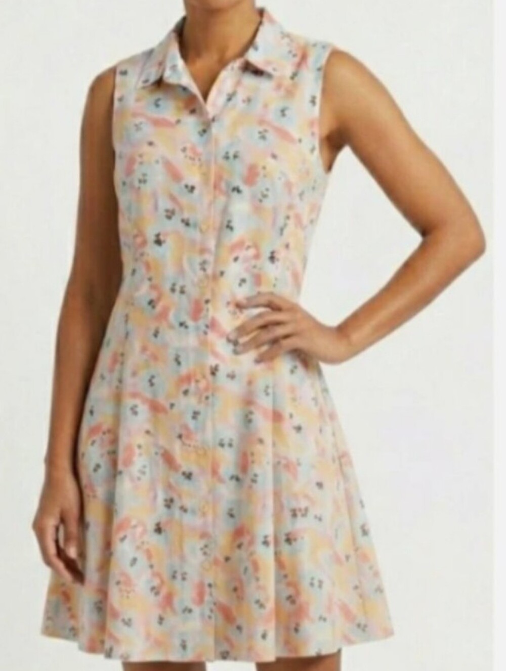 Liz Claiborne Linen Floral Print A-line Sleeveless Shirt Dress size 6/ 6P Lined